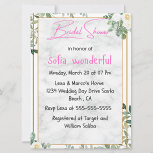 Aquarelle Florale Cadre nuptiale Douche Invitation