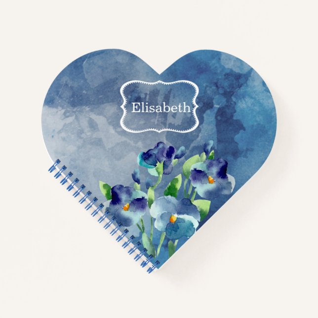 Aquarelle florale Carnet spiral en forme de coeur (Devant)