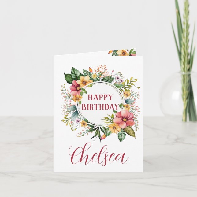 Aquarelle Florale Carte Anniversaire Pour Elle (Devant)