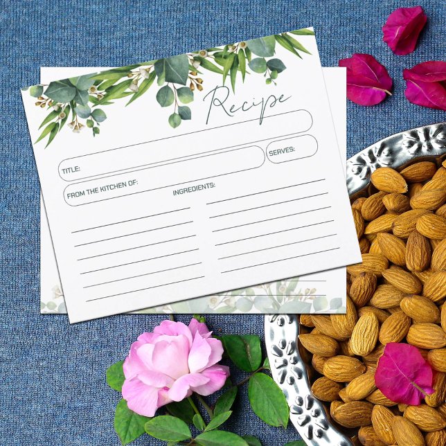 Aquarelle florale, Carte de recette de cuisine (Créateur téléchargé)