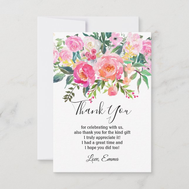 aquarelle florale, carte de remerciements (Devant)