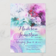 Aquarelle florale colorée Invitations de mariage