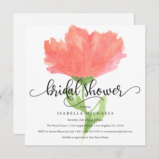 Aquarelle florale de corail | Invitation Fête des  (Devant / Derrière)