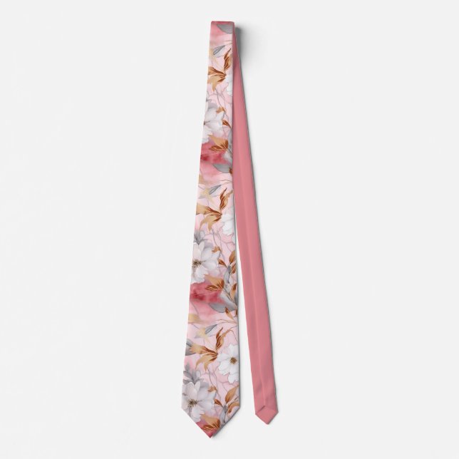 Aquarelle florale de corail rose Cravate botanique (Devant)
