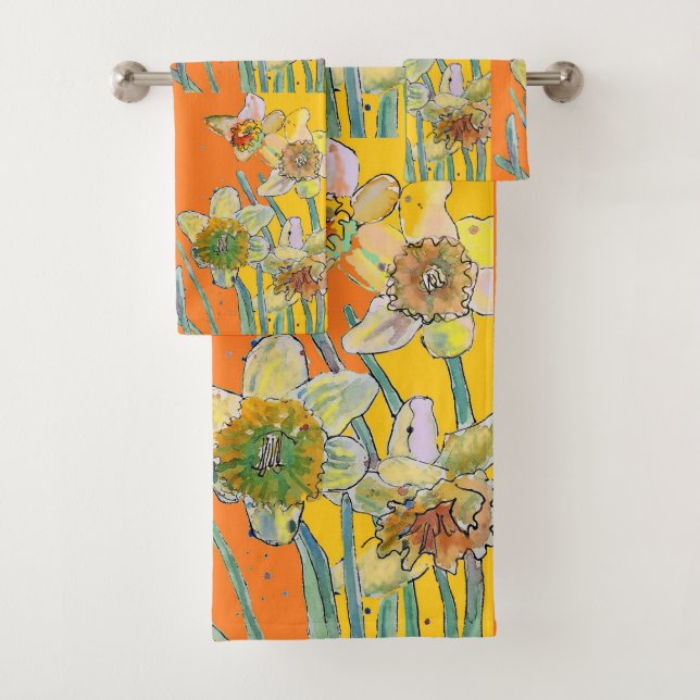 Aquarelle florale de jonquille orange (En situation)