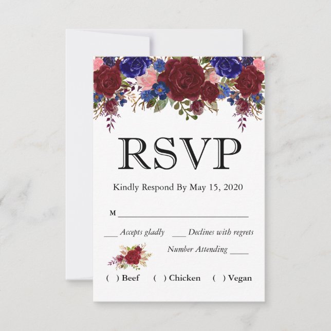 Aquarelle florale de la marine Bourgogne RSVP Mari (Devant)