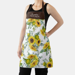 Aquarelle florale de pays jaune Tournesol tablier