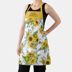 Aquarelle florale de pays jaune Tournesol tablier