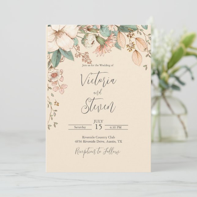 Aquarelle florale Faire-part de mariage de script  (Debout devant)