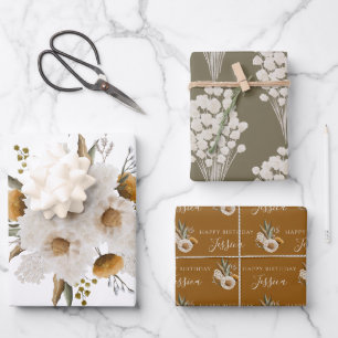 Aquarelle Florale Feuilles papier d'enveloppement 