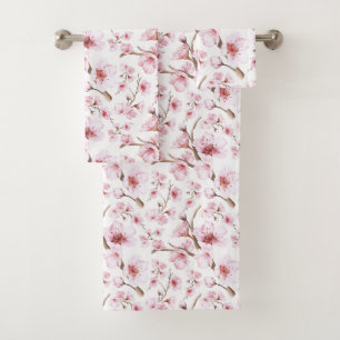 Aquarelle Florale Fleurs de cerisier rose blanc