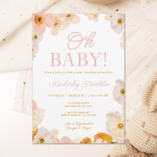 Aquarelle florale invitation à la douche bébé