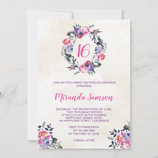 Aquarelle Florale Invitation d'anniversaire (Devant)