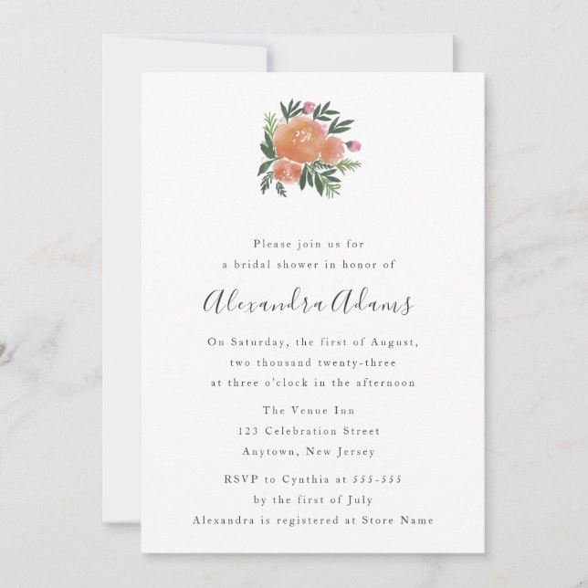 Aquarelle Florale Invitations de douche nuptiale (Devant)