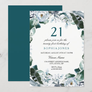 Aquarelle florale Jade Green 21e Invitation d'anni