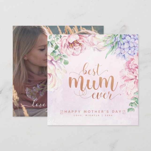 Aquarelle Florale meilleure mère jamais Carte phot (Devant / Derrière)