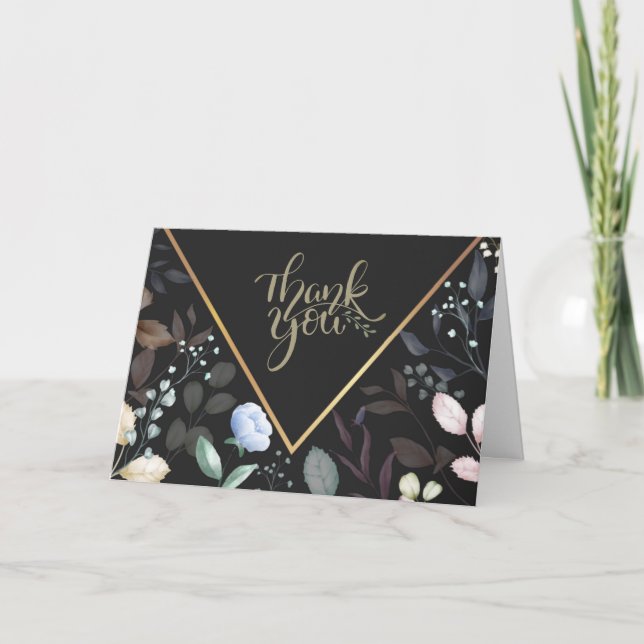 Aquarelle Florale Merci noir et or (Devant)