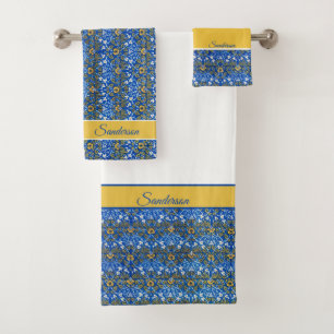Aquarelle florale Monogramme jaune bleu