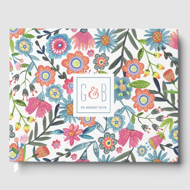 Aquarelle Florale | Monogramme | Livre d'or Mariag (Recto)