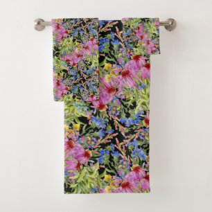 Aquarelle Florale motif jaune vert rose