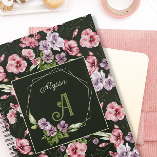 Aquarelle florale Nom monographique Élégant Noir