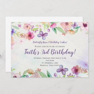 Aquarelle florale papillon Invitation d'anniversai