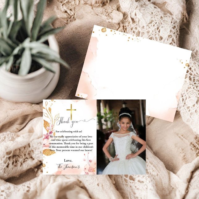 Aquarelle florale première communion carte de reme (Créateur téléchargé)