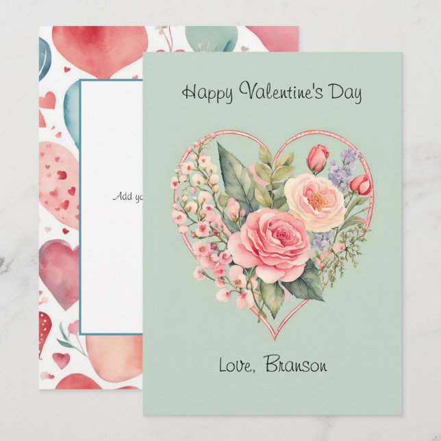 Aquarelle florale Retro Photo Carte Saint-Valentin (Devant / Derrière)