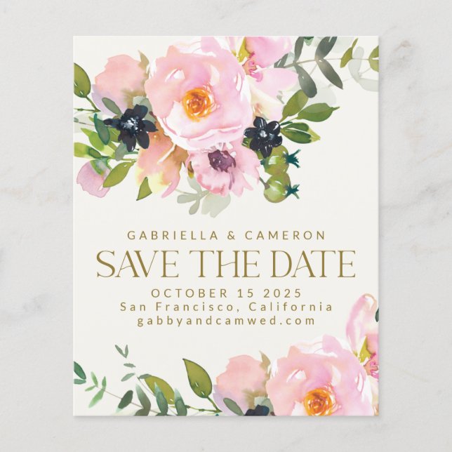 Aquarelle florale rose budget Enregistrer la carte (Devant)