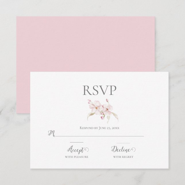 Aquarelle florale Script Pastel Mariage rose RSVP (Devant / Derrière)