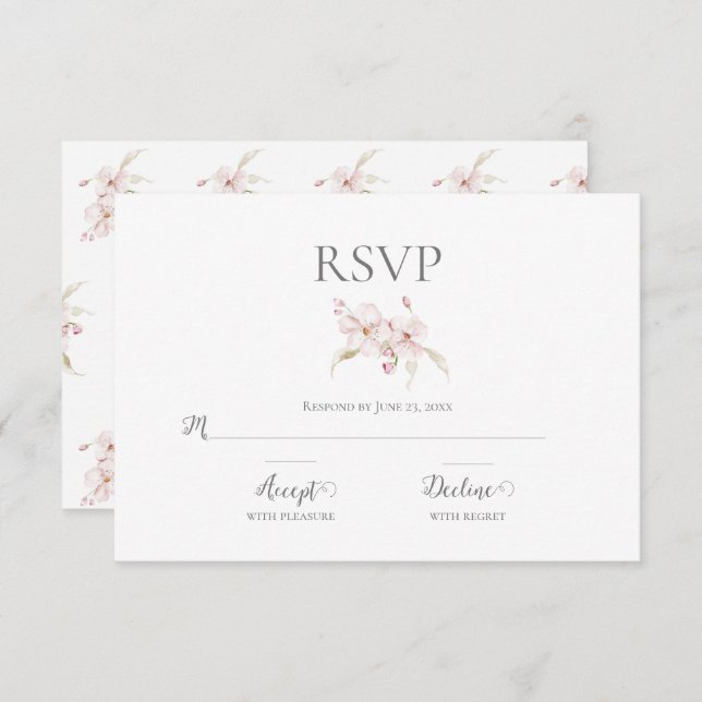 Aquarelle florale Script Pastel Mariage rose RSVP (Devant / Derrière)