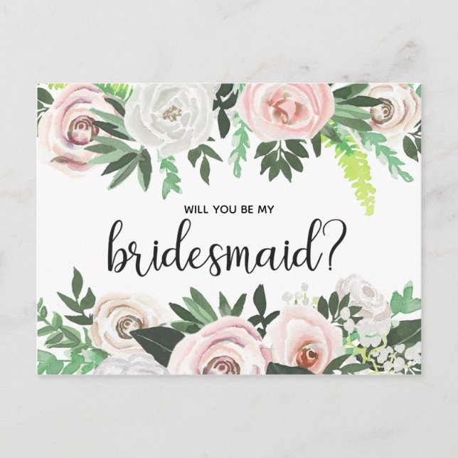 Aquarelle Florale Serez-Vous Ma Carte D'Épouse (Devant)