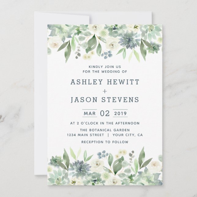 Aquarelle Florale Succulent Mariages Invitations (Devant)