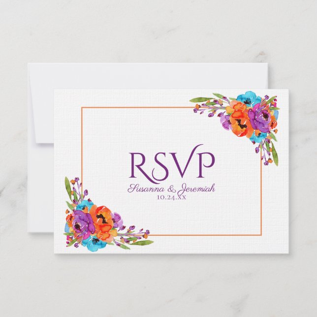 Aquarelle Florale violet orange RSVP Option de rep (Devant)