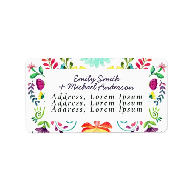 Aquarelle Folk Art Floral Étiquette de adresse (Devant)