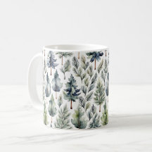 Aquarelle Forêt de sapin Motif Mug vert