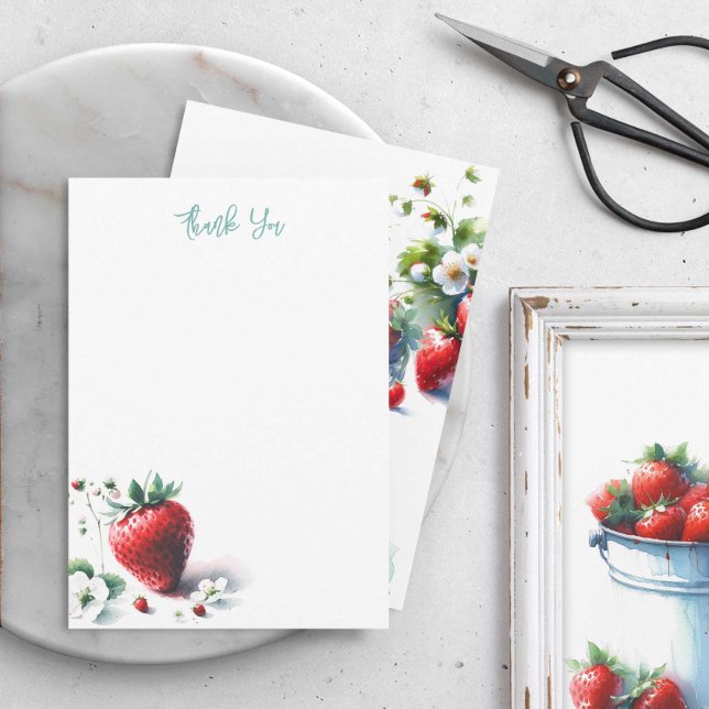 Aquarelle fraise Merci Cartes de notes (Berry sweet baby shower thank you cards feature watercolor strawberry art)