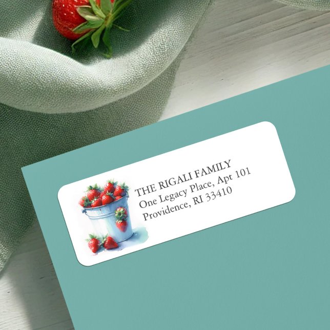 Aquarelle Fraise Retourner l'adresse Étiquettes (Strawberry return address labels watercolor red berry art in a tin pint.)