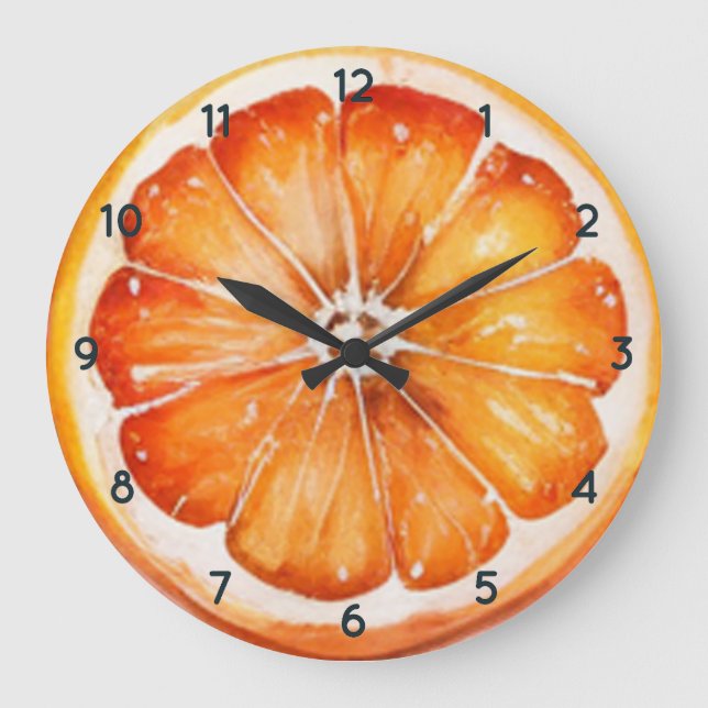 Aquarelle Fruit orange Horloge avec chiffres noirs (Recto)