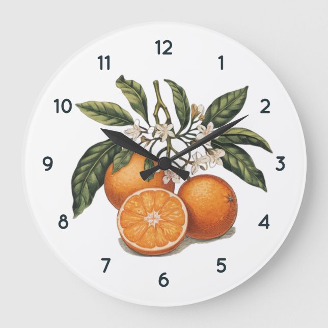 Aquarelle Fruit orange Horloge avec chiffres noirs (Recto)