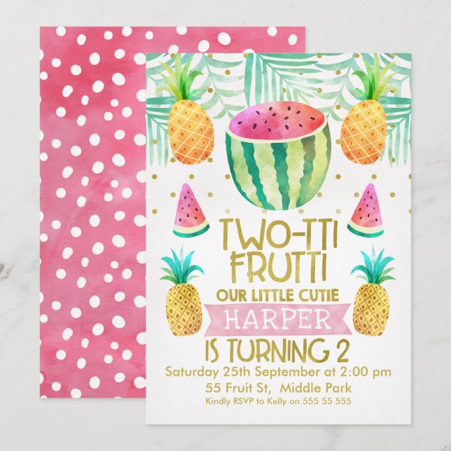 Aquarelle Frutti 2-Tii Invitation d'anniversaire (Devant / Derrière)