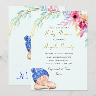 Aquarelle Funny Cute Boy Baby shower Invitation