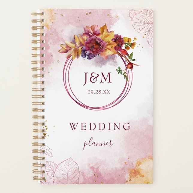 Aquarelle Géométrique Floral Automne Mariage Bourg (Devant)