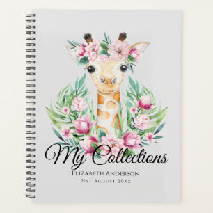 Aquarelle GIRAFFE Boho Fleurs roses Filles Nommées