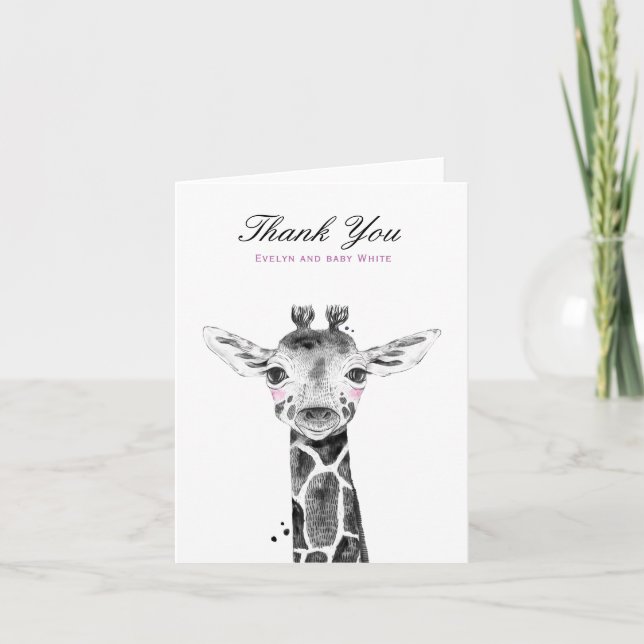Aquarelle Giraffe | CARTE DE REMERCIEMENTS BABY SH (Devant)