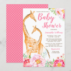 Aquarelle Giraffe Girl Baby Shower Invitations