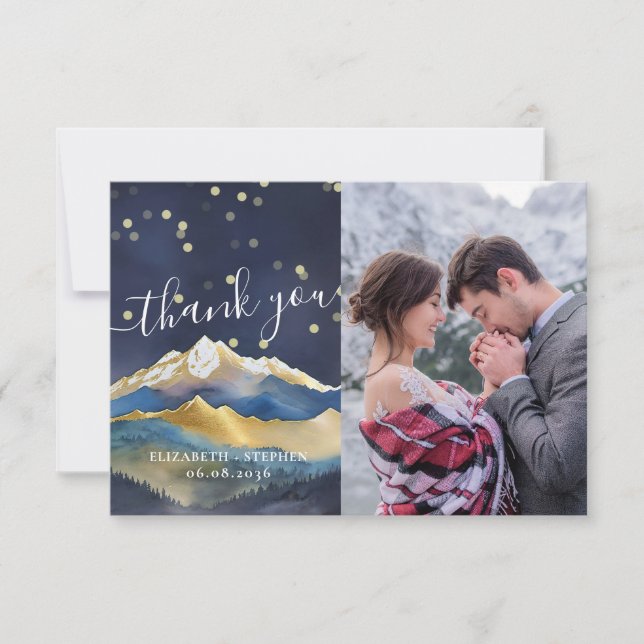 Aquarelle Gold Mountains Mariage Photo Merci (Devant)