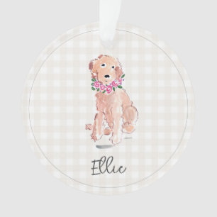 Aquarelle Golden Doodle Chien Fleurs NOM