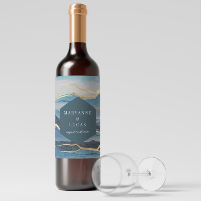 Aquarelle Golden Landcape Mariage Étiquette de vin (Créateur téléchargé)