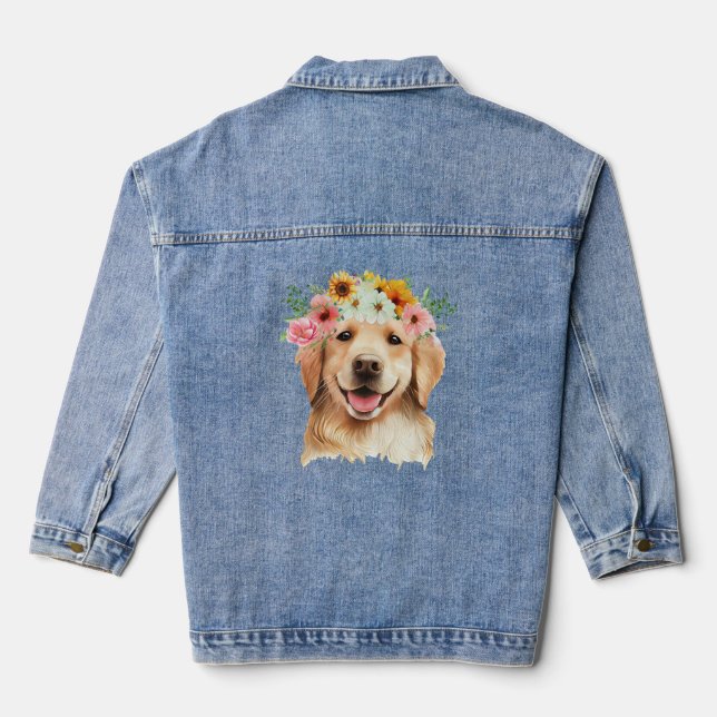Aquarelle Golden Retriever Chien avec fleurs (Verso)